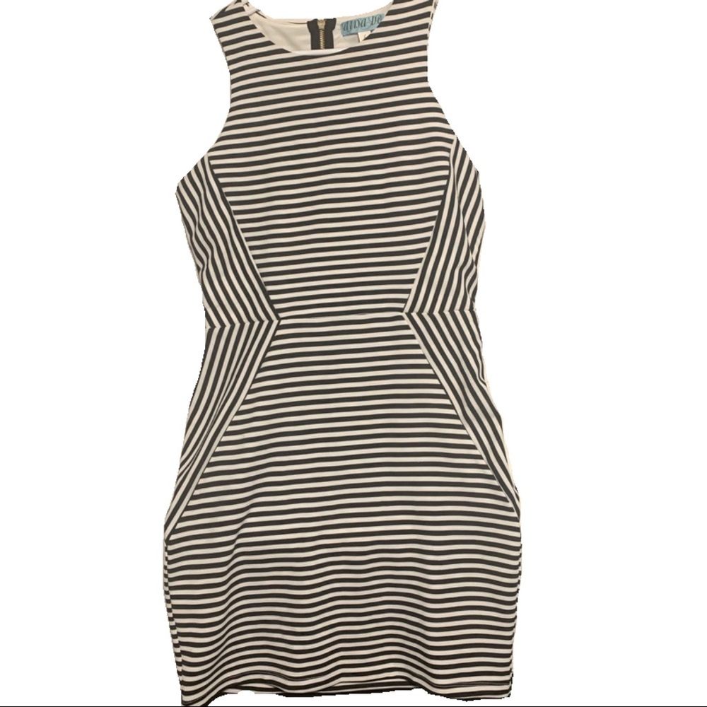 Bar III Bodycon Black/White Stripe Cutout Dress